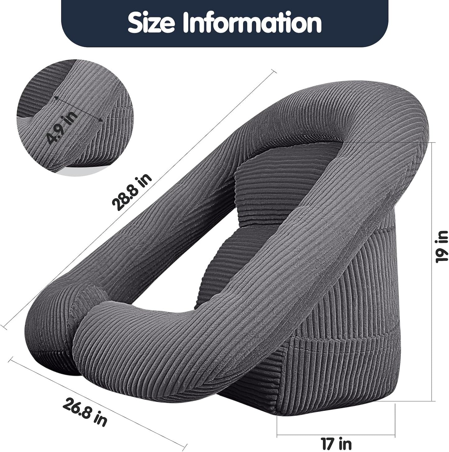 Reading Pillow for Bed, Backrest Pillow with Arms for Adult | Bed Pillow for Sitting Up, Back Support Pillows for Sleeping, Reading and Gaming with Shredded Memory Foam, Gray