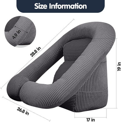 Reading Pillow for Bed, Backrest Pillow with Arms for Adult | Bed Pillow for Sitting Up, Back Support Pillows for Sleeping, Reading and Gaming with Shredded Memory Foam, Gray