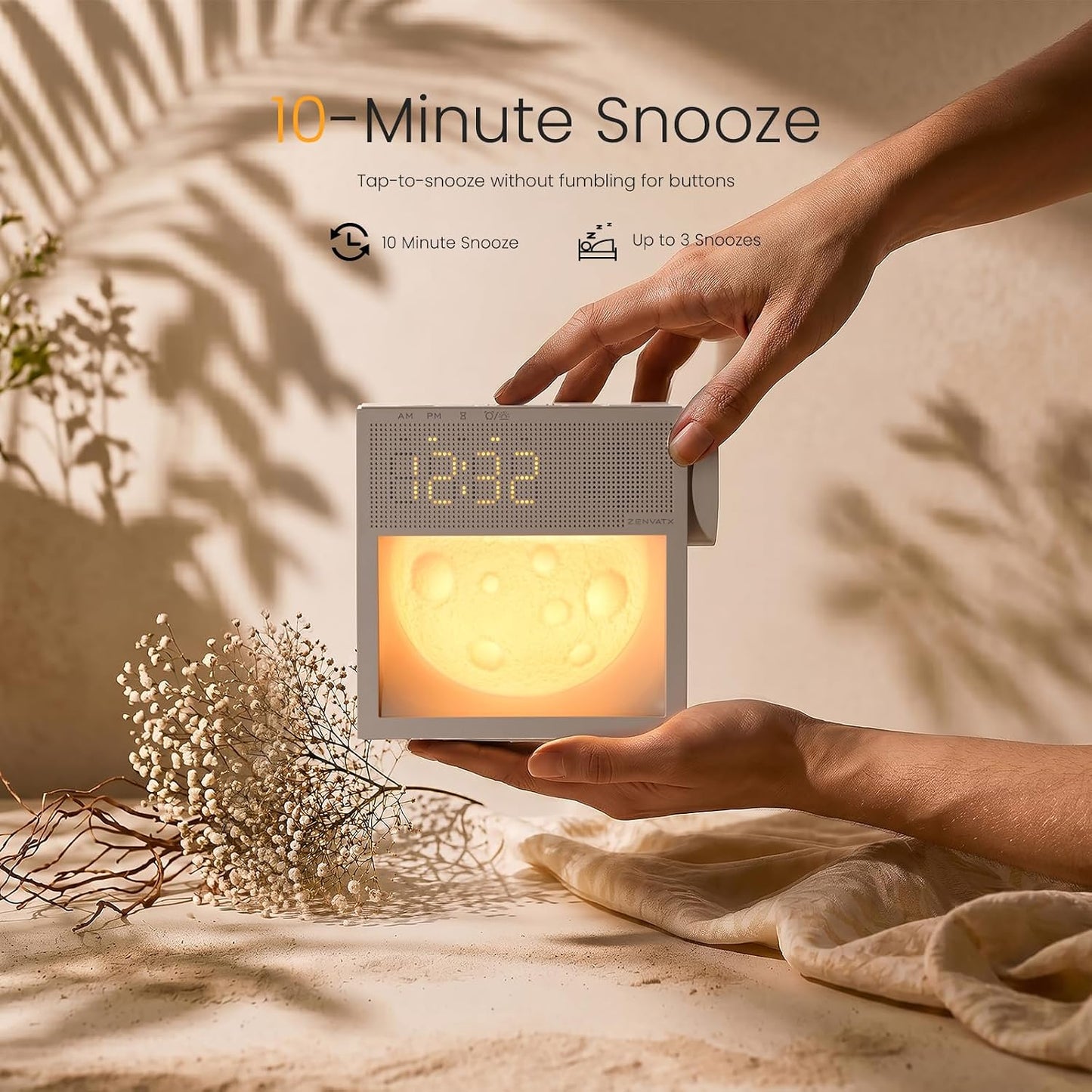 Portable Alarm Clock with Sounds Machine Night Light for Bedroom | 2000mAh, 20 Soothing White noise for Sleep, Digital Alarm Clock with Snooze, Gentle Wake Up Light, Sleep Timer (30-120 min)