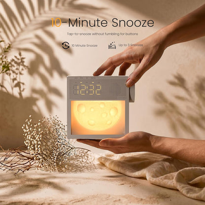 Portable Alarm Clock with Sounds Machine Night Light for Bedroom | 2000mAh, 20 Soothing White noise for Sleep, Digital Alarm Clock with Snooze, Gentle Wake Up Light, Sleep Timer (30-120 min)