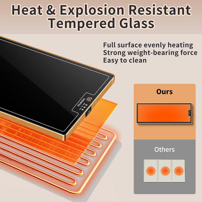 Warming Mat for Food,Extra Long 40"x12",Tempered Glass Warming Tray, Black