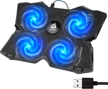 KLIM Wind Laptop Cooling Pad - More Than 500 000 Units Sold - New Version - The Most Powerful Rapid Action Cooling Fan - Laptop Stand with 4 Cooling Fans at 1200 RPM - USB Fan - PS5 PS4 - RGB