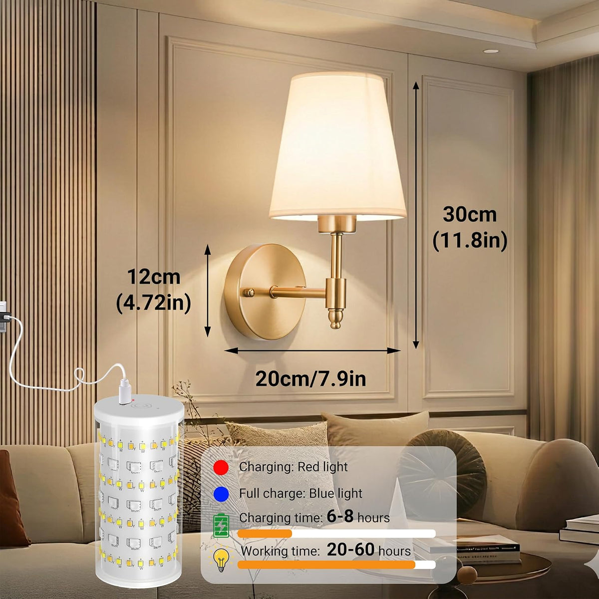 Nekhung Battery Operated Wall Sconce, Peel and Stick Sconces Set of 2