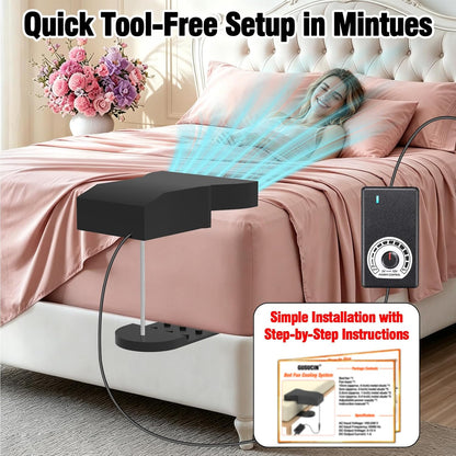 Under Sheet Bed Cooling System with Adjustable Fan Speed, Night Sweat Relief Cooling Fan for Bedroom, Bed Cooling Fan for Cooling and Sleep, Fits All Mattress Heights, Easy Installation (Black)