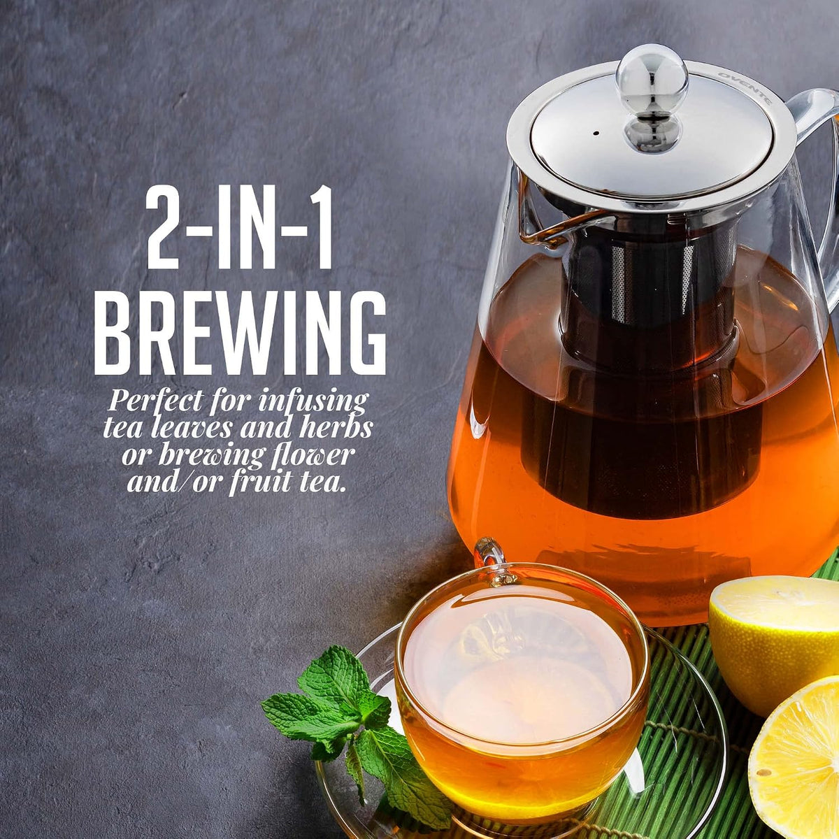 OVENTE Glass Teapot with Removable Stainless Steel Infuser, Clear FGH17T