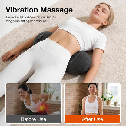 Upgraded 3-in-1 Portable Lumbar Pillow for Back Relief, Smooth Spine Triple Fusion Back Massager with Stretch, Vibration & Heat for Deep Relaxation on Bed, Sofa & Car