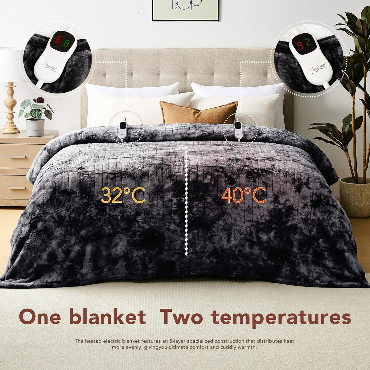 Homemate Heated Blanket Electric Heating Throw 50x60 Plush Faux Fur Sherpa