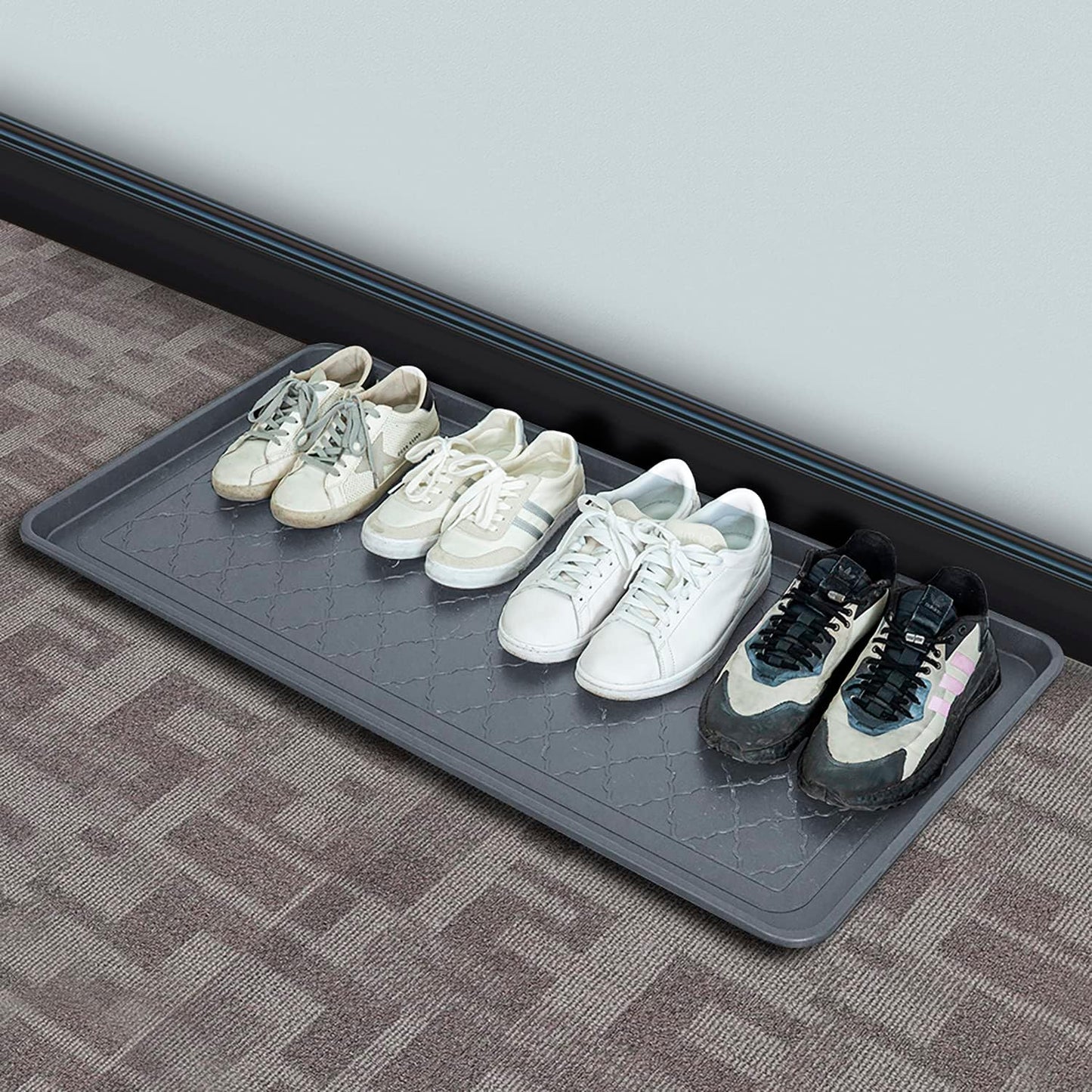 All Weather Boot Tray Extra Large 40"x20" - Brown Plastic Shoe Mat | Multi-purpose mudroom entryway tray with 1.25" raised edges - fits shoes, pet bowls & plants - 100% recycled polypropylene