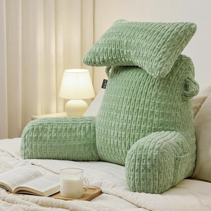 SLIGUY Reading Pillow for Sitting in Bed Couch Adult, Back Pillow with arm Support and Pockets, Adult Back Pillow Bed Chair for Bed Rest, Reading, Watching TV, Gaming for Boys and Girls Dark Grey