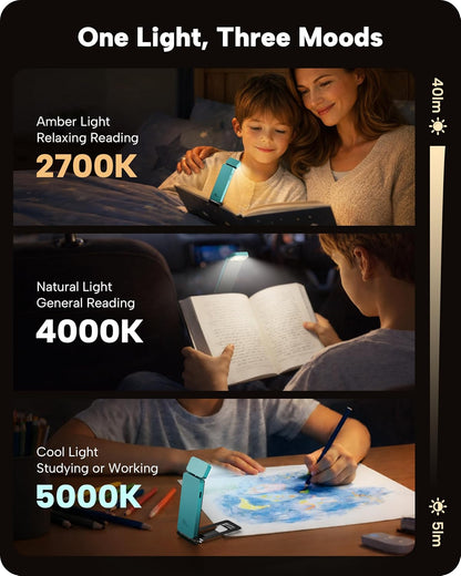 86lux Book Light, Rechargeable Clip-On LED Reading Light for Bed | 3 Color Temperatures with Stepless Dimming, Ultralight Bookmark Design for Book Lovers, Grey