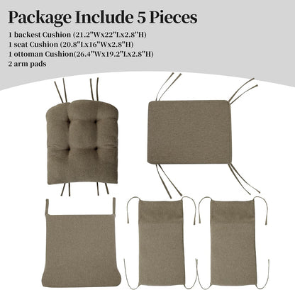 HOMBYS Glider Rocker Replacement Cushions with Storage Side Pocket,Linen-Like Fabric, Foam & Microfiber Filling, Non-Slip & Washable,Thickened & Supportive for Glider Rocking Chair (Khaki)