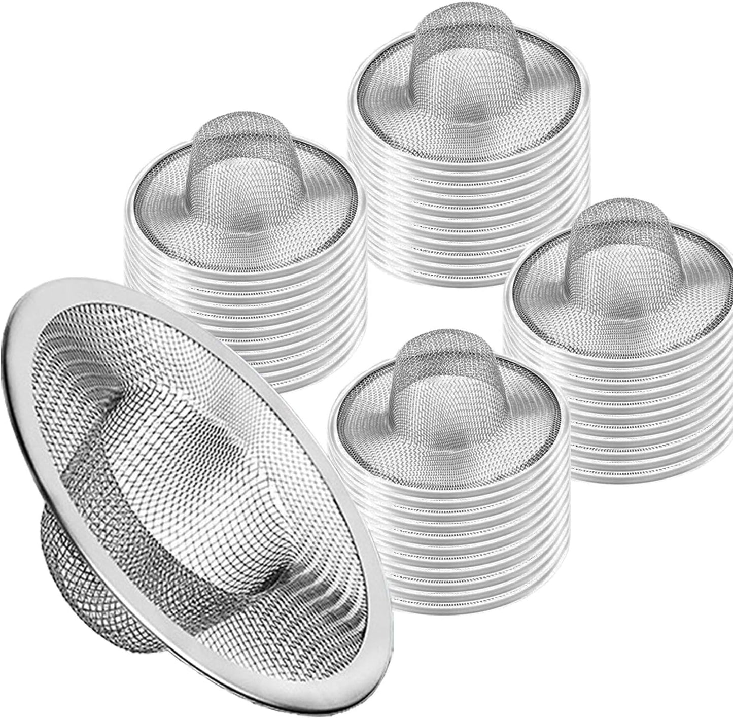 2pcs Heavy Duty Stainless Steel Slop Basket Filter Trap, 2.75" Top / 1" Mesh Metal Sink Strainer Shower Drain Hair Catcher for Kitchen Bathroom Bathtub Wash Basin Floor Balcony Drain Hole, Utility