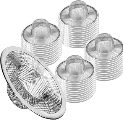 2pcs Heavy Duty Stainless Steel Slop Basket Filter Trap, 2.75" Top / 1" Mesh Metal Sink Strainer Shower Drain Hair Catcher for Kitchen Bathroom Bathtub Wash Basin Floor Balcony Drain Hole, Utility