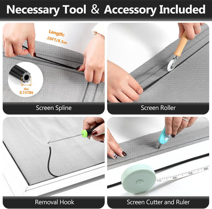 Secopad Window Screen & Screen Door Mesh Repair Kit, 39 in x 78 in, Black | Fiberglass Roll with Tools, Tearproof & Washable, High-Transmittance, For Windows, Patio & Porch Replacement