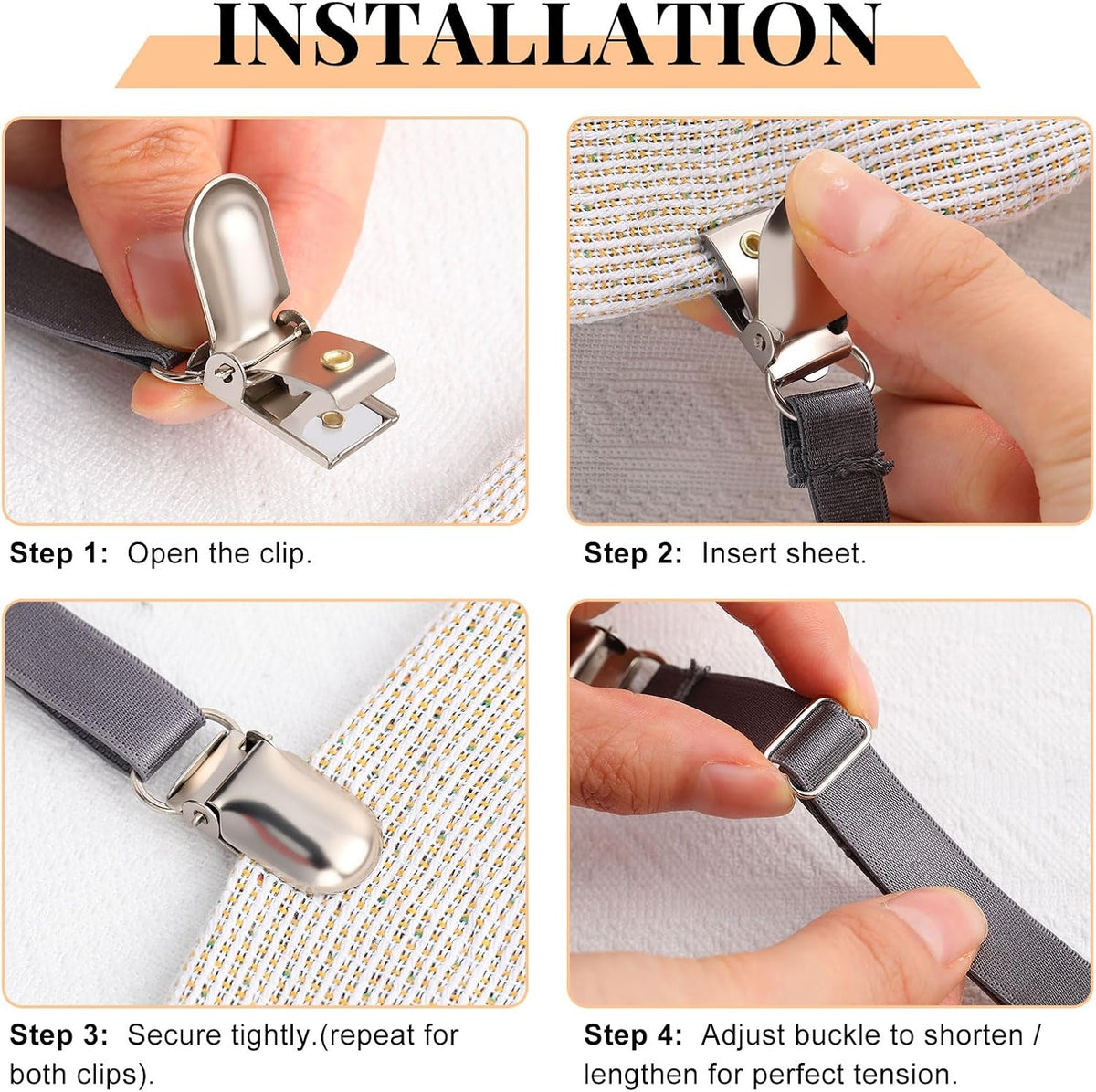 Boao 12 Pcs Bedsheet Strap Elastic Clip, White, 4-8 Inch Length
