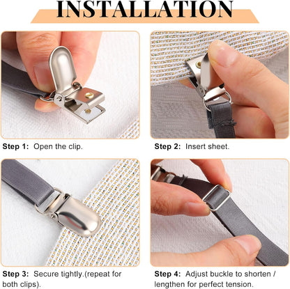 Boao 12 Pcs Bedsheet Strap Elastic Clip, White, 4-8 Inch Length