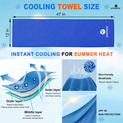 YQXCC 4 Pack Cooling Towels (47"x12"), Ice Cool Towels for Neck & Face | Soft Breathable Microfiber, Instant Cooling Neck Wraps, Ideal for Yoga, Golf, Gym, Running, Camping & Hot Weather