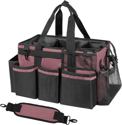 SCAVATA Wearable Cleaning Caddy, Cleaning Caddy Supplies Organizer with Handle & Shoulder Straps for Housekeepers, Under Sink & Car Cleaning Tool Organizers Bag with 4 Foldable Divider (NavyBlue)