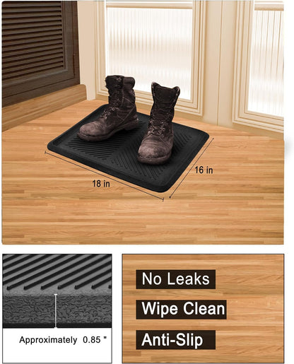 Croft&Cane Rubber Boot Tray - Black 16x32 inch Large Waterproof Shoe Tray | Heavy Duty Big Foot Indoor Outdoor Boot Mat with Raised Edges - Slip Resistant Entryway Garage Pet Feeding Multi-Purpose Mat