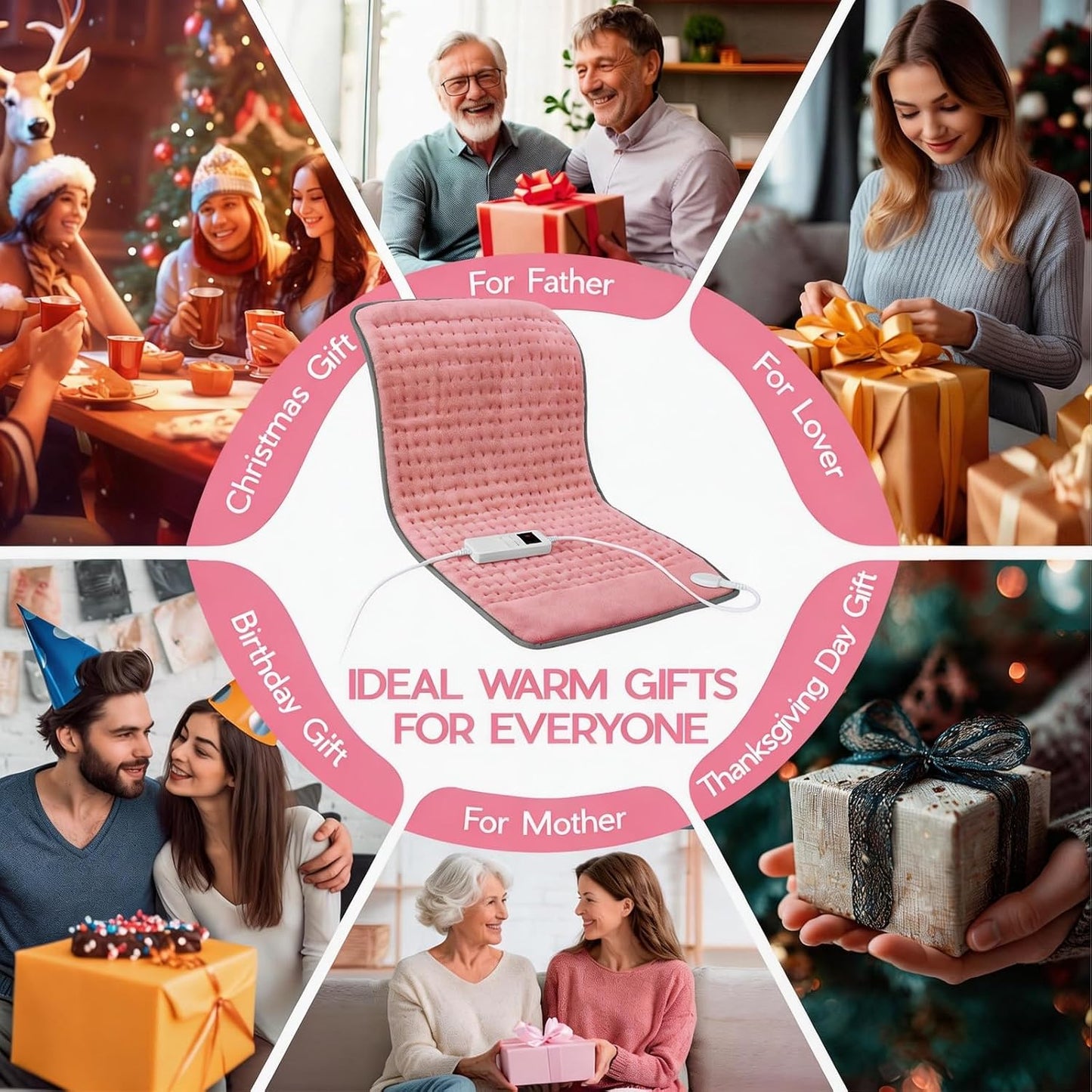 Heating Pad for Period Cramps, Heating Pad for Back/Neck/Shoulder Muscle Pain, 6 Heating&4 Timer Setting, Auto Shut Off, Dry/Moist Heat & Machine Washable, Gray Birthday Christmas Gifts for Women Mom