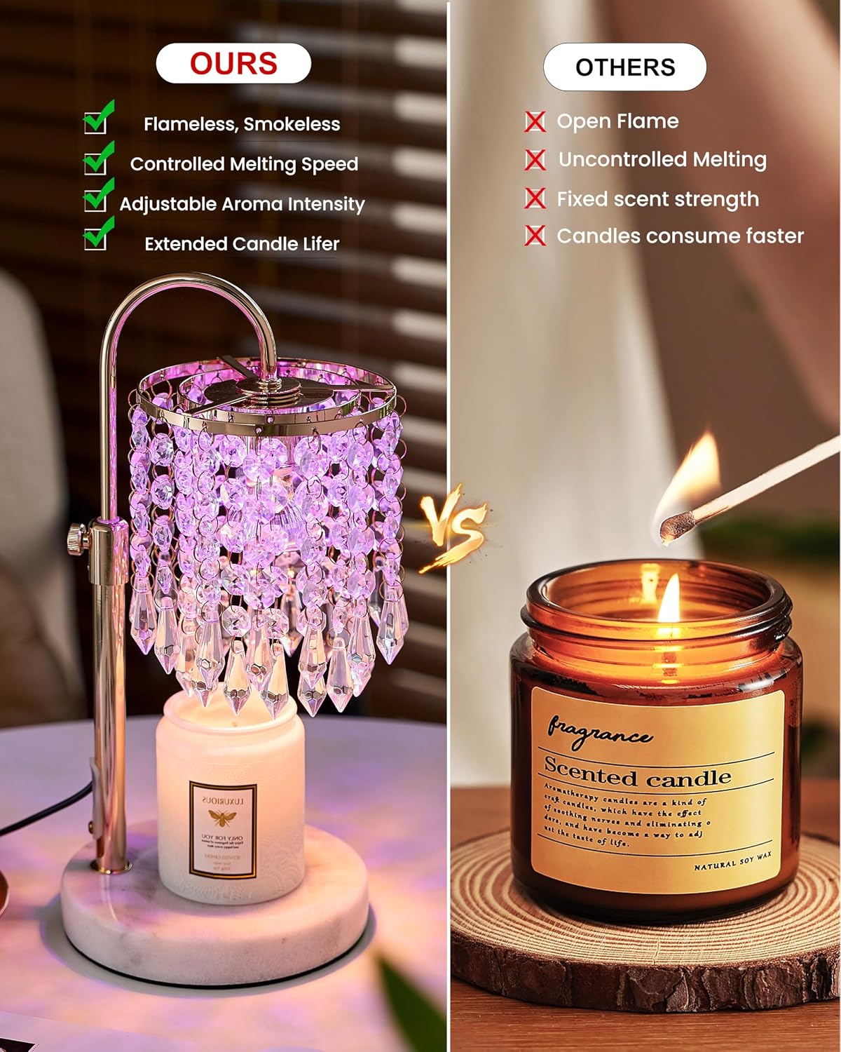 Candle Warmer Lamp with Timer Dimmer and 3 Bulbs, Candle Lamp Warmer with Marble Base for Adjustable Height, Crystal Candle Lamp for Jar Candles, House Warming Gifts Home Room Decor, Silver