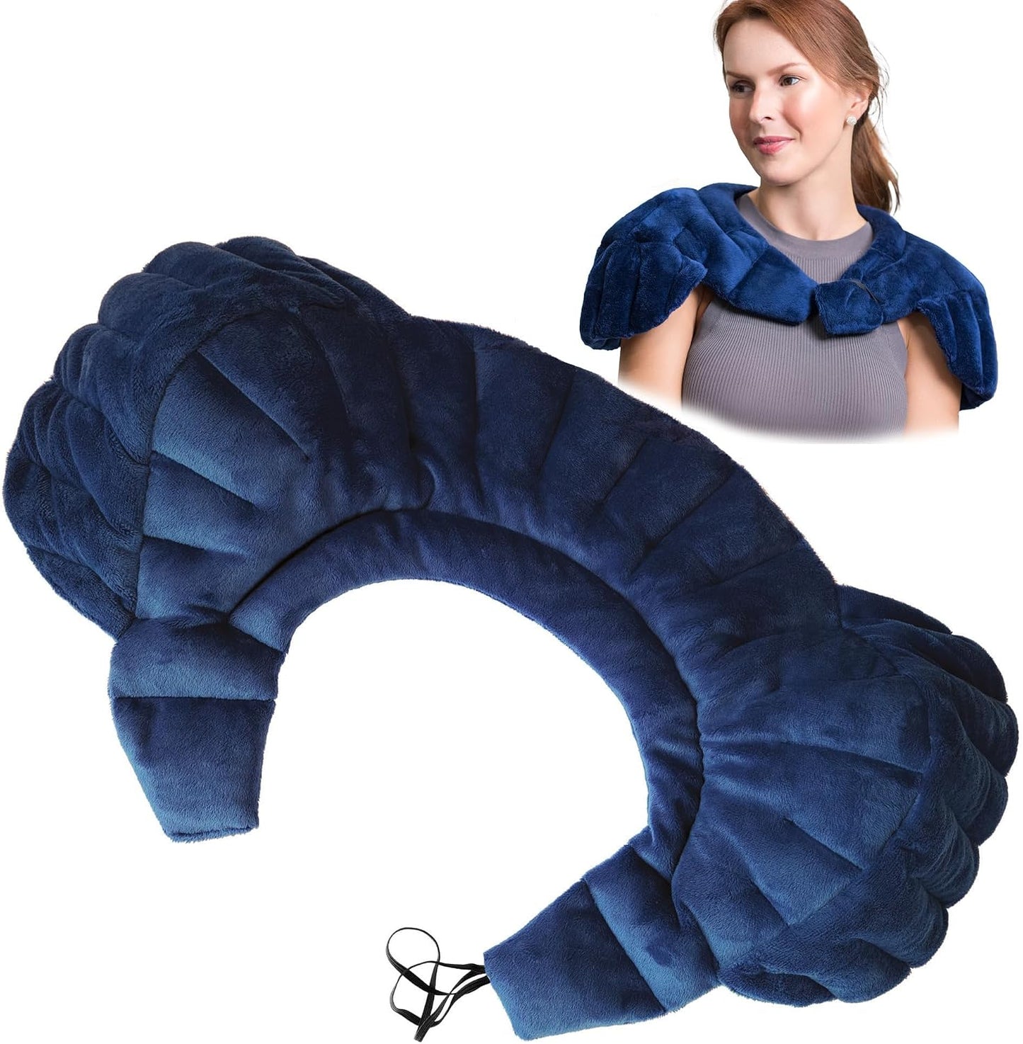 SunnyBay Heated Shoulder Wrap, Weighted Microwave Heating Pad for Neck and Shoulder Injury, Full Coverage Moist Hot Pack for Rotator Cuff Pain Relief and Frozen Shoulder, Elastic Fastening, Navy Blue
