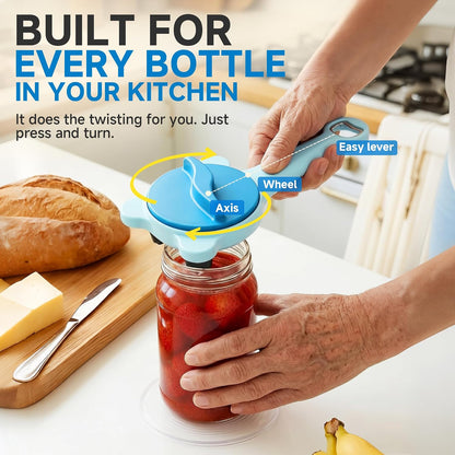 2026 Upgraded 4-in-1 Jar Opener - Adjustable Stainless Steel Lid Remover for Seniors & Arthritis Sufferers, Fits Kitchen Jars, Bottles & Cans Blue
