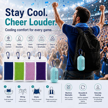 Cooling Towels for Neck and Face, Instant Cooling Towel,4 Pack with Hooks | Instant Cooling Towel, Water Activated, Soft Microfiber, Reusable,4 Pack with Hooks, Great for Golf Gym Running Sports