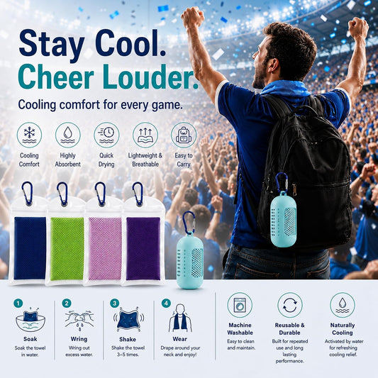 Cooling Towels for Neck and Face, Instant Cooling Towel,4 Pack with Hooks | Instant Cooling Towel, Water Activated, Soft Microfiber, Reusable,4 Pack with Hooks, Great for Golf Gym Running Sports