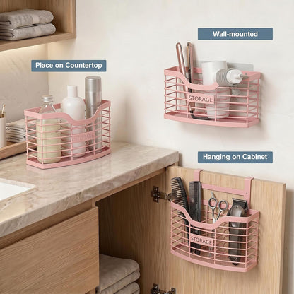 Hair Tool Organizer, Hair Dryer Holder for Bathroom Vanity Counter Cabinet | Dresser Blow Dryer Holder, No Drilling Wall Mount Storage Basket for Blow Dryers, Shaver, Comb, Curling Iron, Straightener