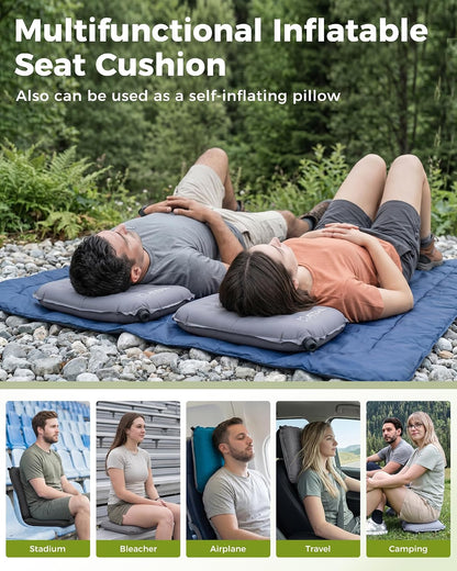 ATEPA Inflatable Seat Cushion | 2" & 2.5" foam core seat pad, Self inflating, Compact, Stadium, Airplane, Travel, Camping, Hiking, Sports events