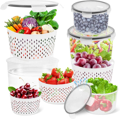 TBMax Fruit Storage Containers for Fridge Organizers and Storage, 4 Pack Large Produce Saver with Airtight Lid & Colander for Berry Lettuce Salad Vegetable Storage, Refrigerator Organizers