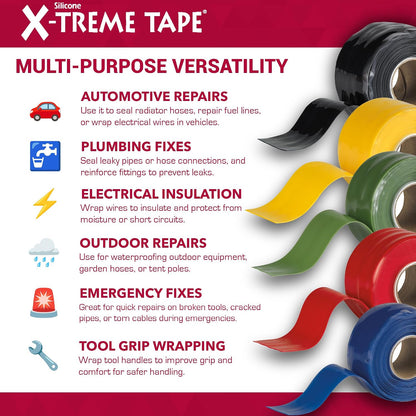 X-Treme Tape Self Fusing Silicone Tape - 1" x 10 Ft Roll - White | Heavy Duty Rubber Electrical Tape, Waterproof, For Automotive, Hose, Pipe, Outdoor & Emergency Repairs, Insulating, Flexible