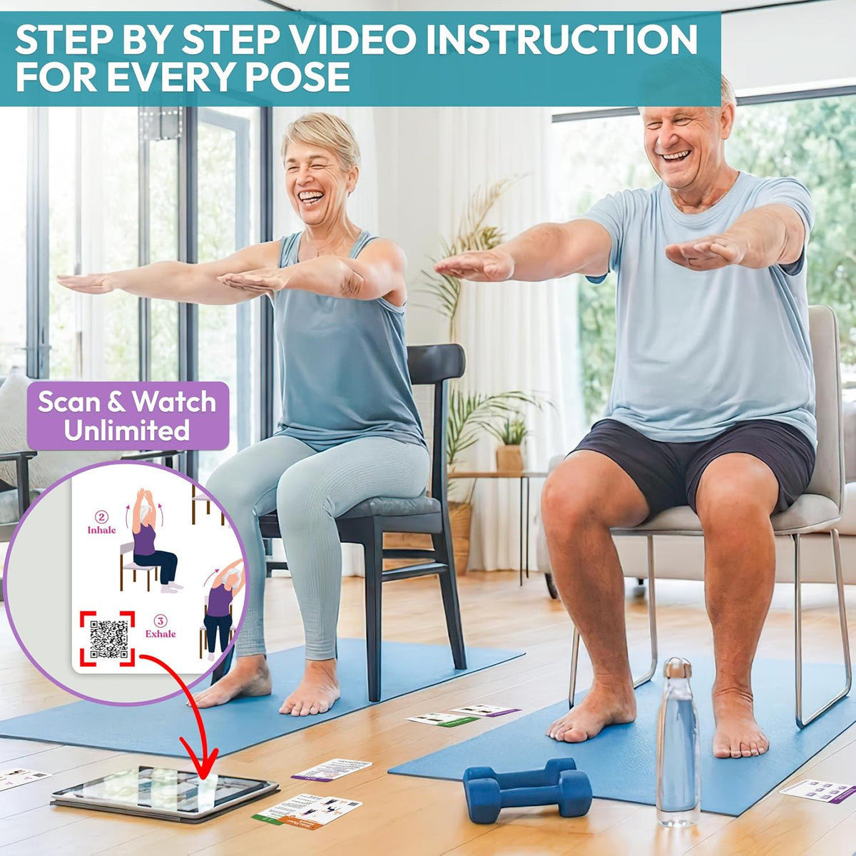 POCAZONE Chair Yoga Book for Seniors Over 60, 30-Day Exercise & Video Guide
