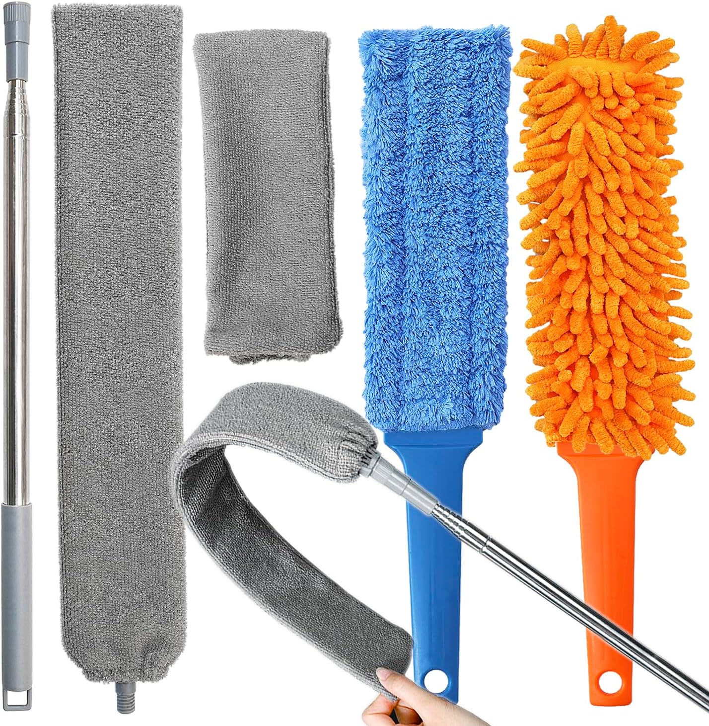 3 Pcs Professional Gap Cleaning Duster Sets, 1 Pcs 100 inch Retractable Gap Duster and 2 Pcs 15 inch Gap Cleaning Dusters, Microfiber Dusters for Gaps, Blinds, Cars, Furniture, Office