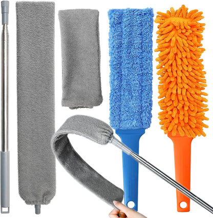 3 Pcs Professional Gap Cleaning Duster Sets, 1 Pcs 100 inch Retractable Gap Duster and 2 Pcs 15 inch Gap Cleaning Dusters, Microfiber Dusters for Gaps, Blinds, Cars, Furniture, Office