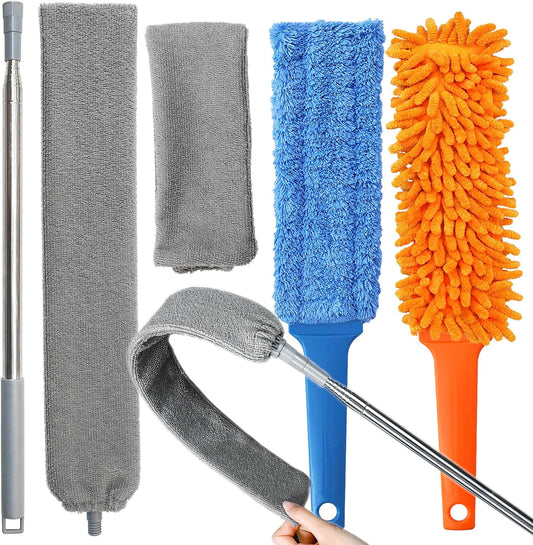 3 Pcs Professional Gap Cleaning Duster Sets, 1 Pcs 100 inch Retractable Gap Duster and 2 Pcs 15 inch Gap Cleaning Dusters, Microfiber Dusters for Gaps, Blinds, Cars, Furniture, Office