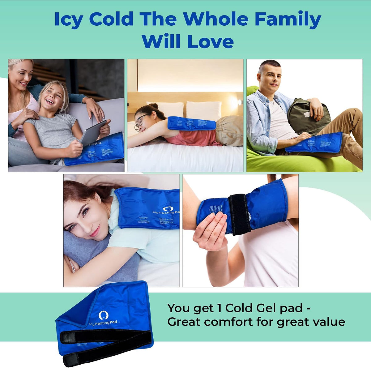 Foot and Ankle Gel Pack - Reusable Gel Ice Pack with Elastic Fastener - Cold Packs for Post-Surgery or Sport Injuries, Flexible Ice Packs - Foot Wrap and Ankle Ice Pack Wrap Compression - 1 Pack Blue