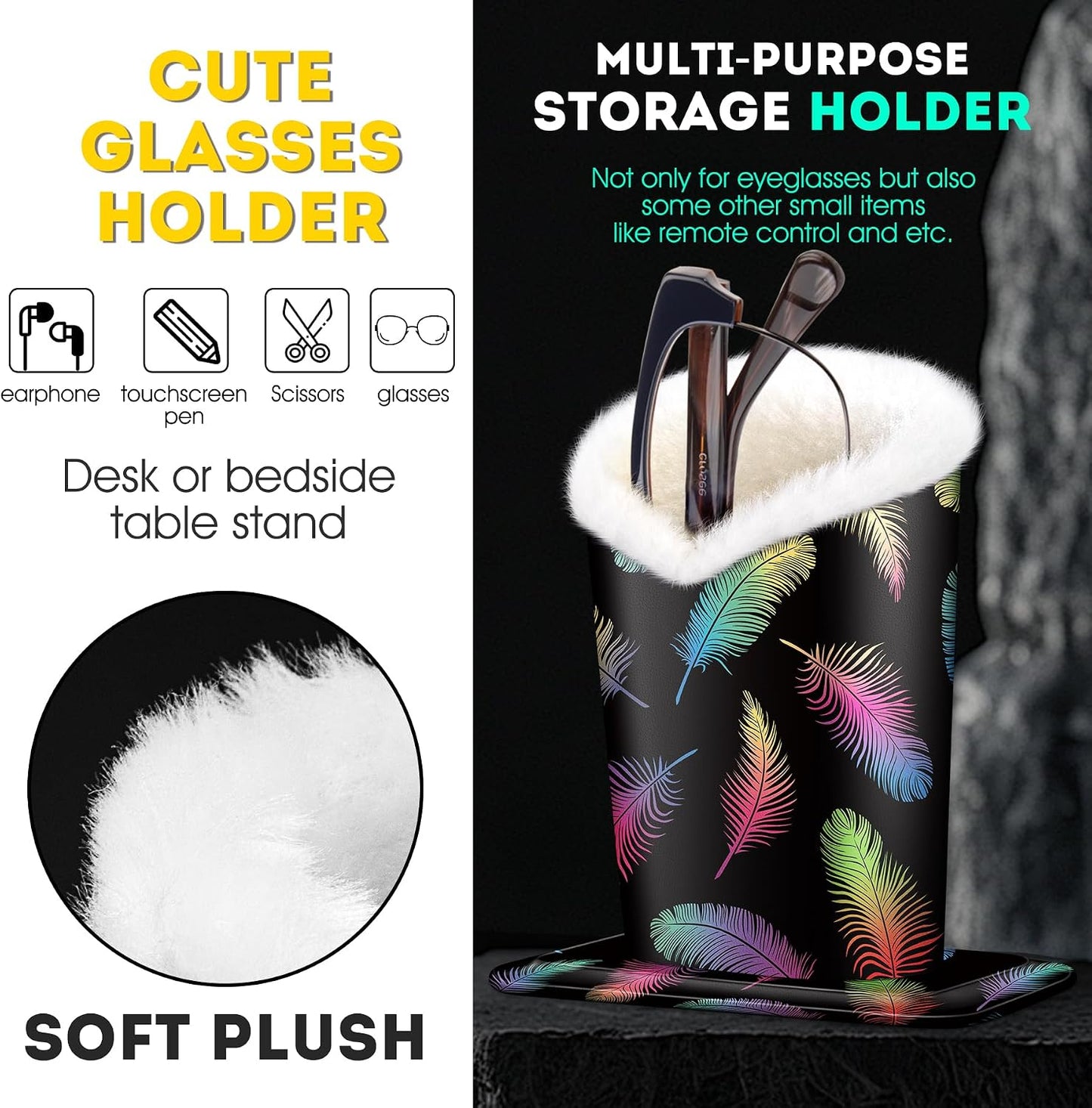 Plush Lined Eyeglasses Holder, PU Leather Glasses Stand Case