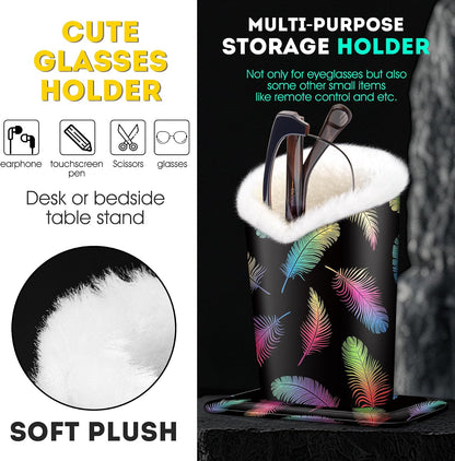 Plush Lined Eyeglasses Holder, PU Leather Glasses Stand Case