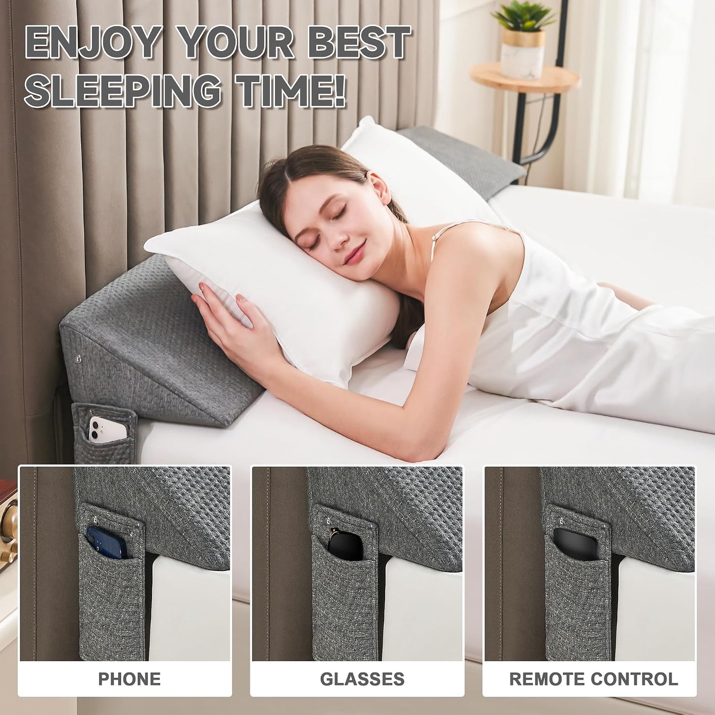 IFNOW Queen Size(60"x6"x10") Bed Wedge Pillow for Headboard, Mattress Gap Filler(0-8"), Bed Wedge for Gap Between Your Headboard and Mattress Dark Grey | High-Density Foam,Fills 0-8"Mattress Gap,Prevents Pillow & Items Falling,Works with Headboard or