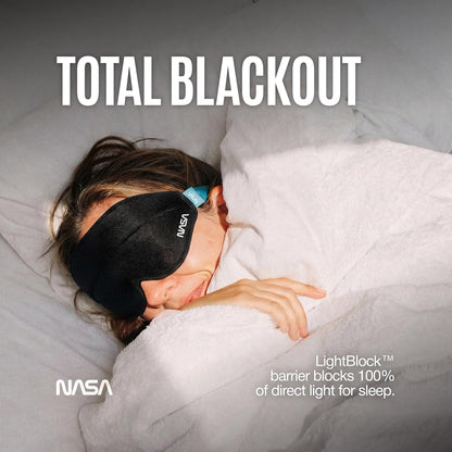 NASA Sleep Mask with LightBlock™ Barrier | Total Blackout | For Men & Women | Official NASA Design | Cooling Memory Foam | 3D Eye Cups | Includes Noise-Blocking Earbuds