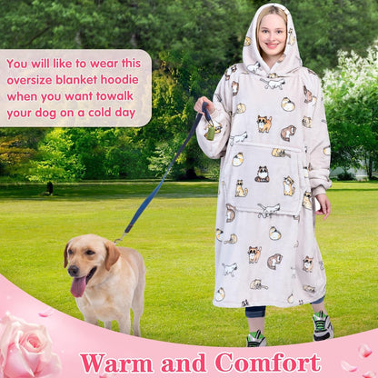 Wearable Blanket Sweatshirt Gifts for Women and Men, Warm and Cozy Giant Blanket Hoodie, Thick Flannel Blanket with Sleeves and Giant Pocket - Dark Gray