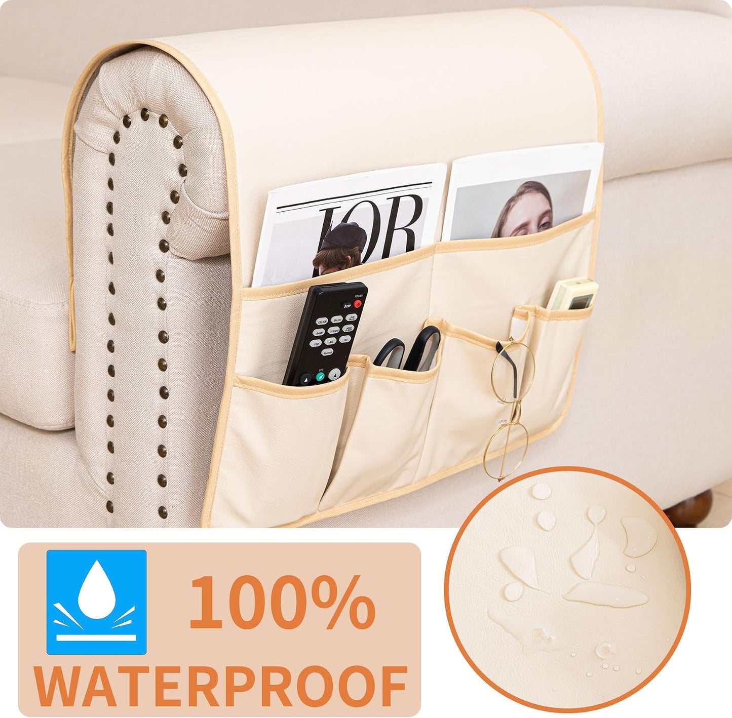 HAOMAIJIA Sofa Armrest Organizer, Remote Control Holder for Recliner Couch | Anti Slip Arm Chair Bedside Caddy Storage Organizer With 6 Pockets For Cell Phone Tv Remote Control Magazines (brown)
