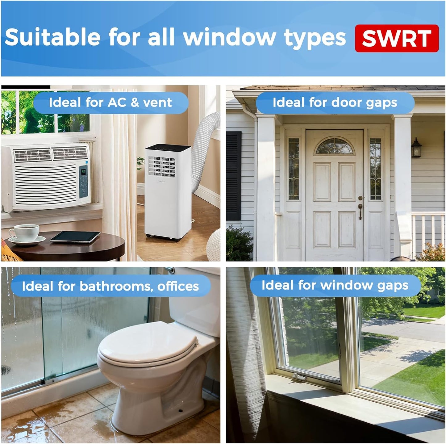 SWRT White Window Weather Sealing Tape 2 in x 90 FT, AC Seal, Residue Free | Blocks hot air, dust, and insects for summer insulation, ideal for doors, windows, and air conditioners