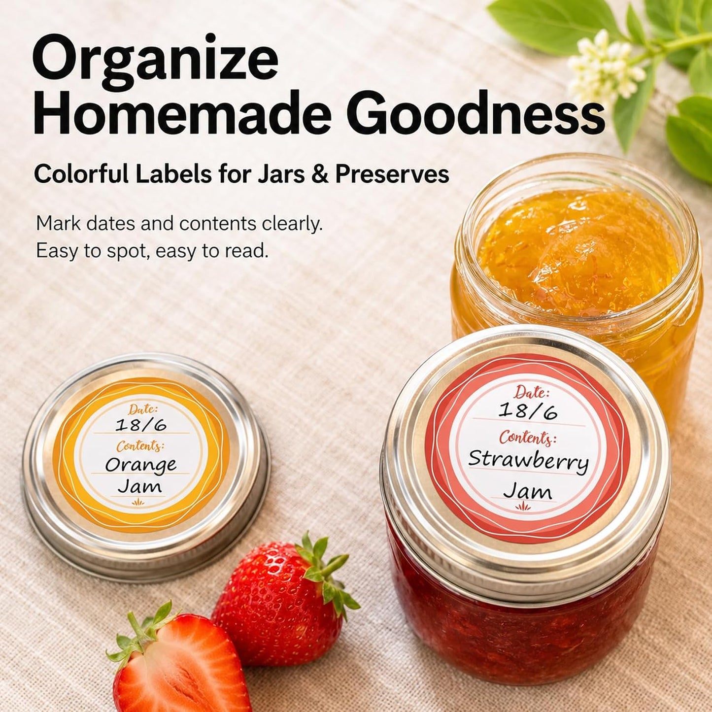 2" Mason Jar Canning Labels, 9 Colors, Microwave/Freezer Safe, 90 | Waterproof, removable stickers for glass or plastic. Easy to write on and removes with zero sticky residue.