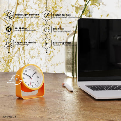 AYRELY® 3.5" Small Analog Travel Alarm Clock, Battery Operated Desk Clock