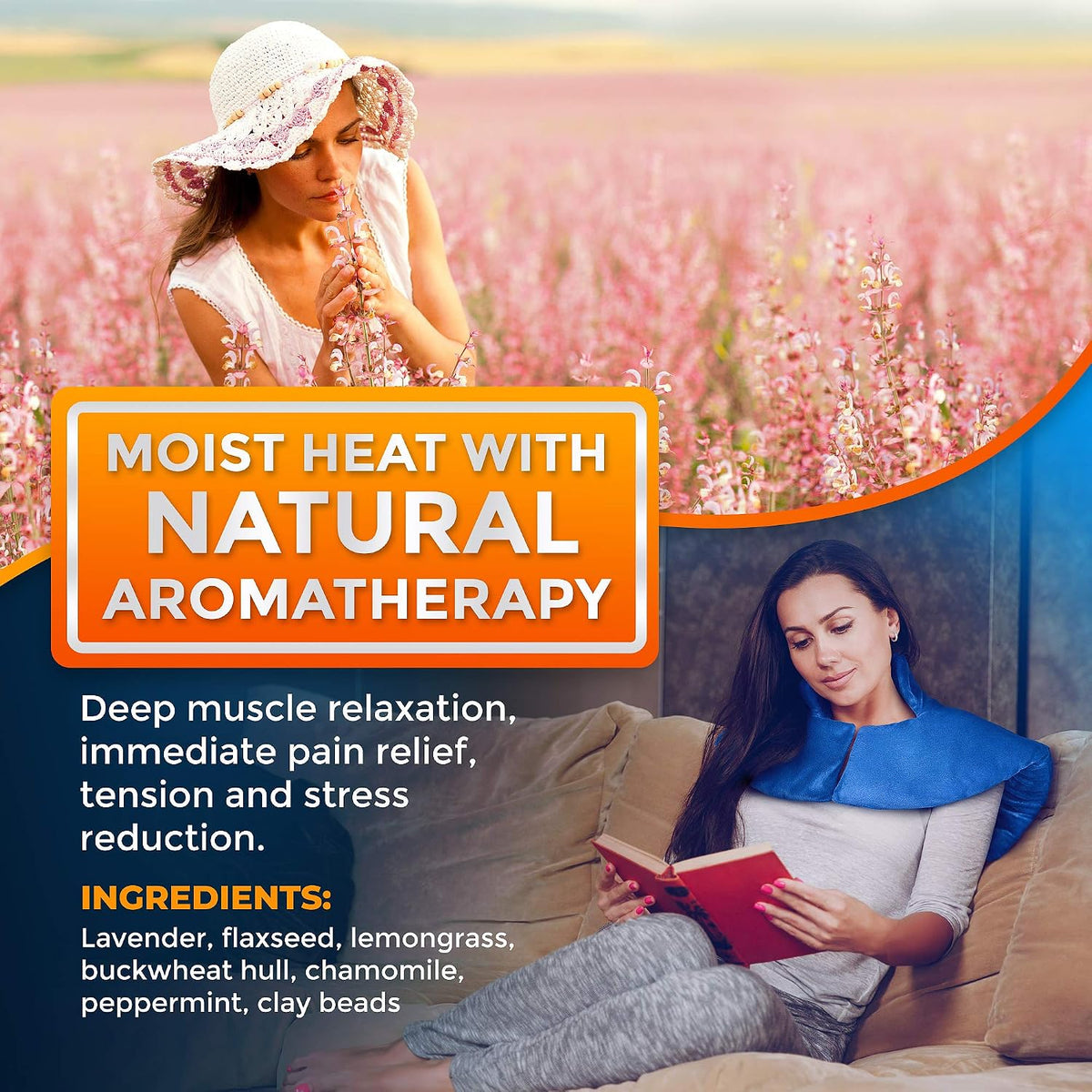 Microwavable Large Neck and Shoulder Wrap – Instant Relief for Muscle Pain, Tension and Stress, Stiffness, Arthritis, Migraines, and Headaches – Natural Therapy with Deep Heat and Herbal Aromatherapy