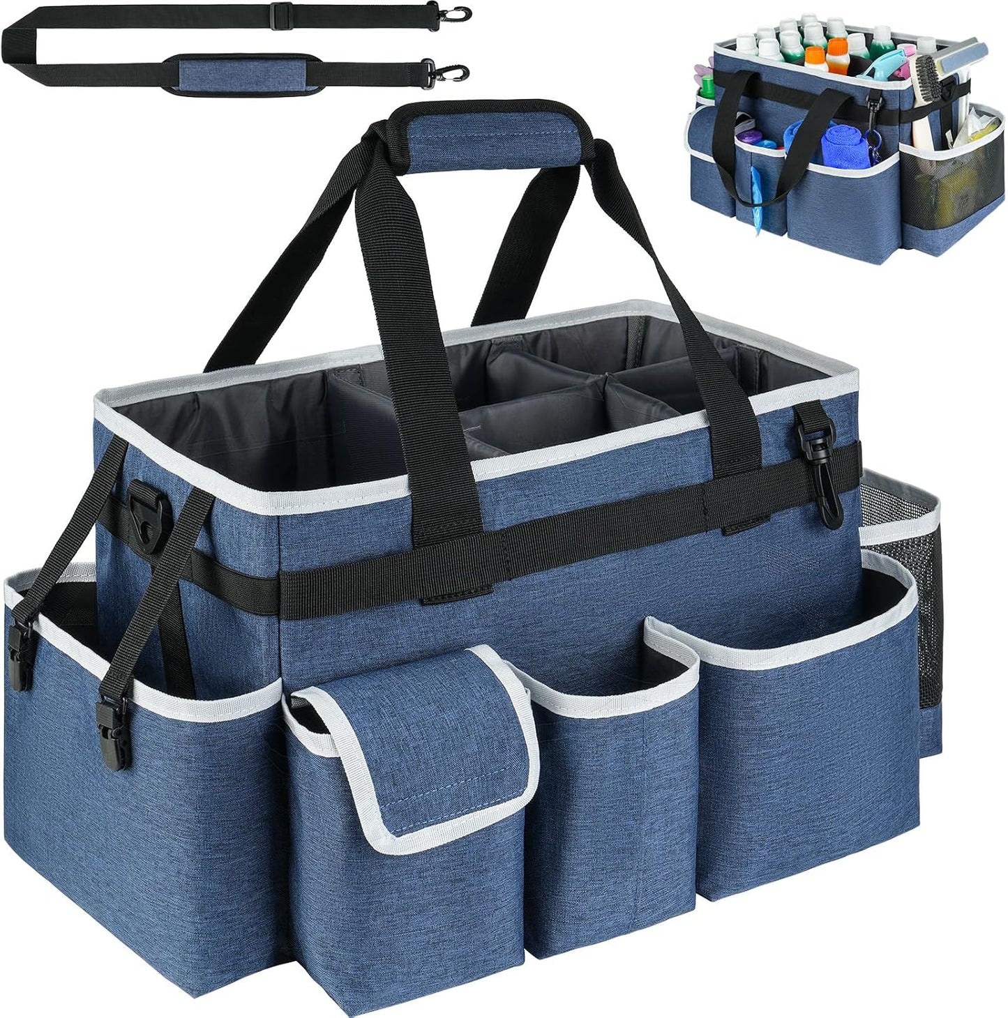 Cleaning Caddy Bag,Large Cleaning Supplies Organizer with Handle for Housekeepers,Purple