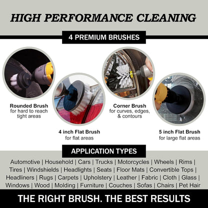 Drillbrush Electric Nylon Drill Brush Attachment Set for Bathroom Cleaning | Power Scrubber Brush Kit for Bathtub, Shower & Tile - Grout Cleaner Kit - All-Purpose Household Cleaning Brushes for Drill